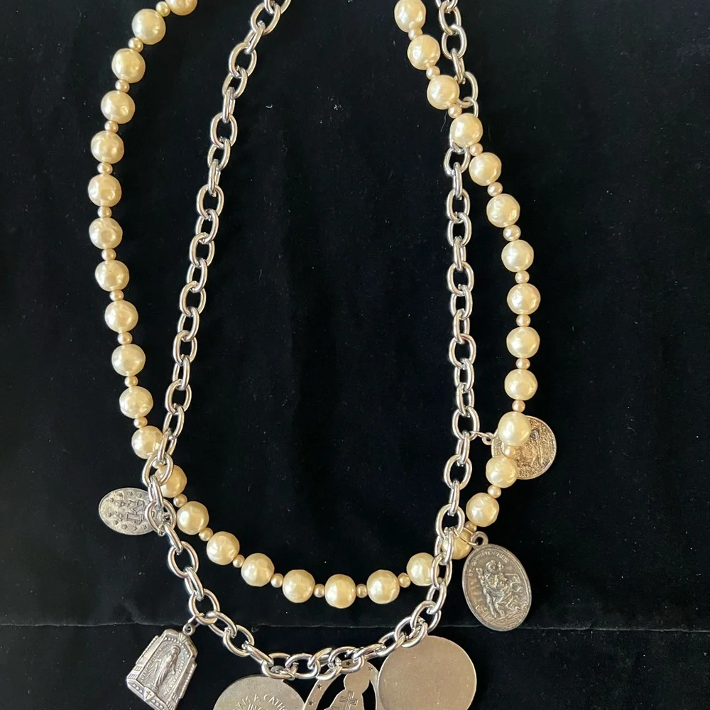 Elegant Silver and Cream Charm Necklace